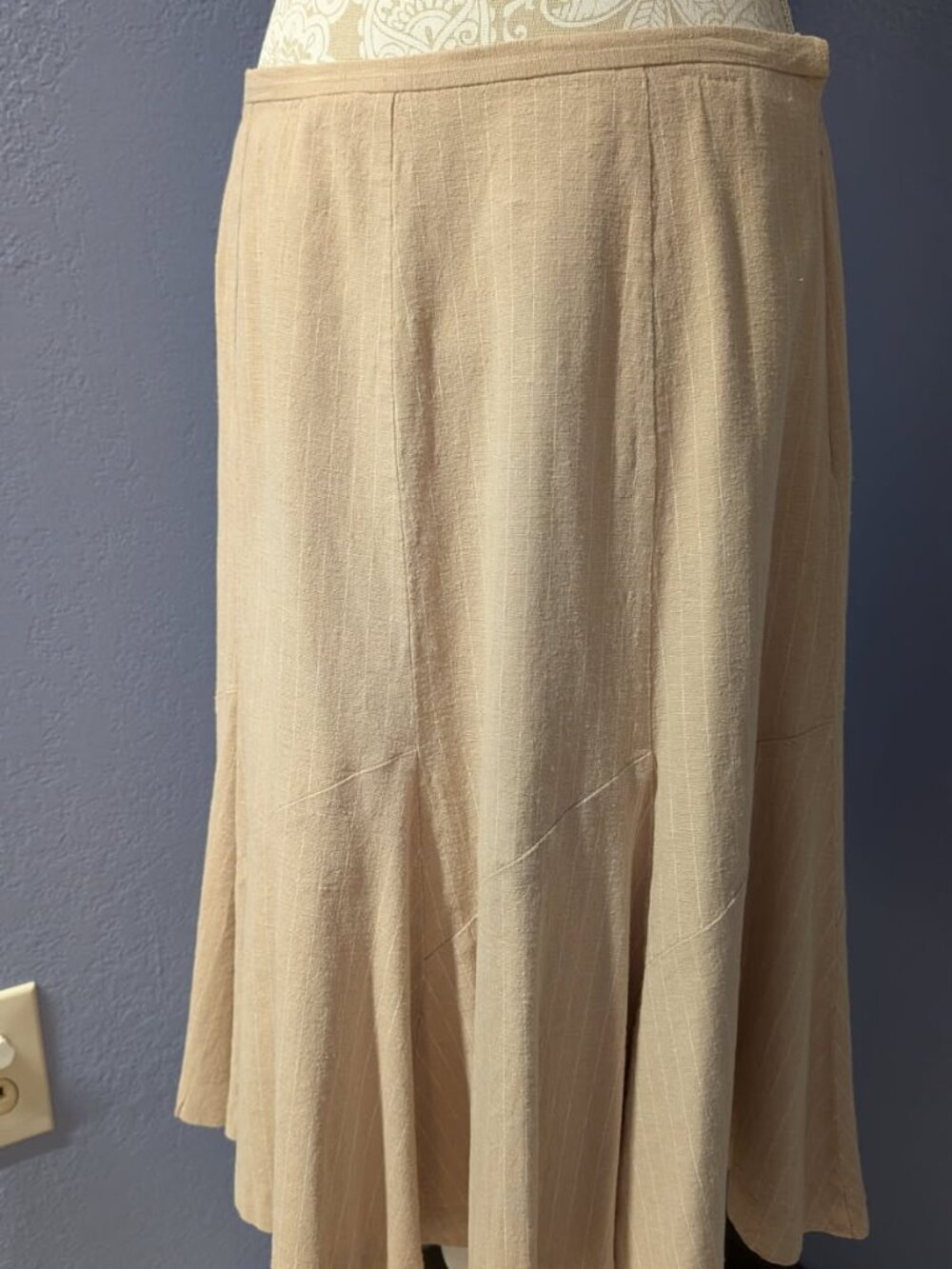 Handmade Women's Linen Khaki A-Line Midi Skirt